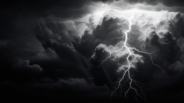  a black and white photo of a storm with a lightning bolt in the middle of the sky above the clouds.