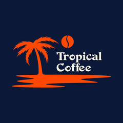 simple clean flat minimalist combination of coconut or palm tree island with coffee bean and beach perfect for coffee shop resort hotel or beach house with sunset background logo design inspiration