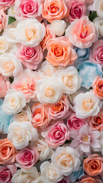 Pastel color roses background. Beautiful flowers for valentine's day. Colorful background.