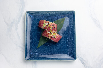 Japanese cuisine. Delicious sushi with tuna