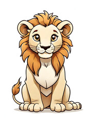 Obraz premium Cute lion sitting isolated on white background