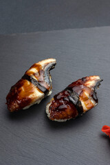 Japanese cuisine. Delicious sushi with eel
