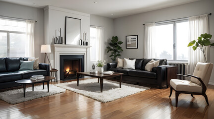 Fototapeta premium modern living room with fireplace
