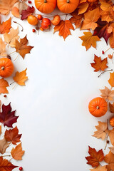 Naklejka na ściany i meble Autumn Vibes, Pumpkins and Leaves on a Light Background