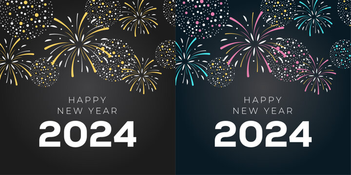 Happy New Year 2024. Collection Of Greeting Card Designs. Concept For Holiday Celebration, New Year, Social Media Promotional Content, Poster, Banner, Flyer. Vector Illustration | Adobe Stock