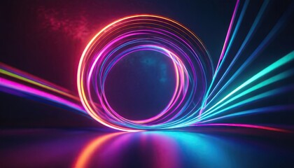 3D rendering abstract shape glowing in ultraviolet spectrum with curvy neon lines on a colorful background