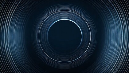 Abstract glowing circle lines on dark blue background. Geometric stripe line art design. Modern shiny blue lines