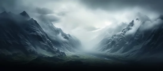 Poster Misty mountain landscape panoramic view © eyetronic