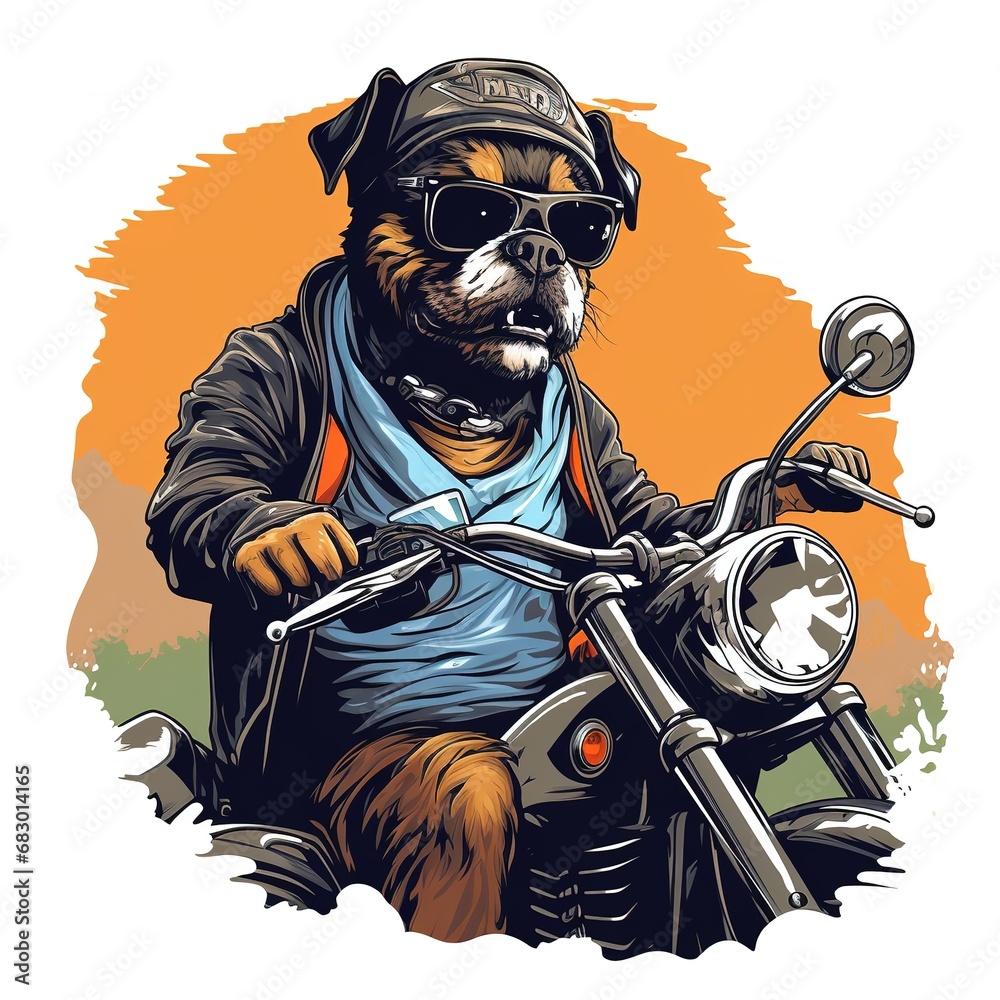 Wall mural dog driving a motorcycle in the summer