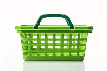 Fototapeta premium Green shopping basket on white background