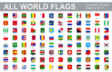 All world flags - vector set of square icons. Part 2 of 2 - obrazy, fototapety, plakaty