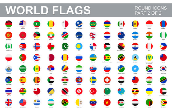 All world flags - vector set of round flat icons. Part 2 of 2