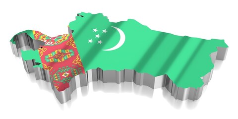 Turkmenistan - country borders and flag - 3D illustration - obrazy, fototapety, plakaty