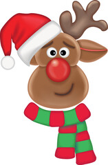 reindeer wearing Santa Claus Christmas hat and scarf