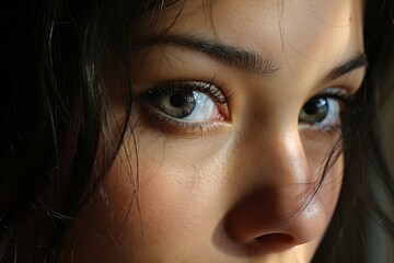 A close-up blue eyes of a woman.