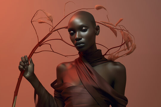 Generative AI Image of Elegant african fashion model with Ethereal Details