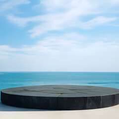 round rock black table on the beach in island