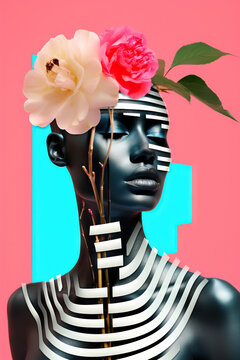 Generative AI image of a modern floral african woman