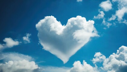 Heart shaped cloud on bright blue sky and white clouds