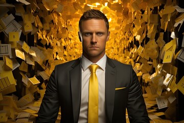 A professional man dressed in a suit and wearing a yellow tie. - Powered by Adobe