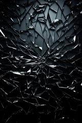 Tuinposter Shattered glass texture - dark gray and black background - Psychological Thriller concept © ana