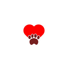 Heart with animals footprint icon isolated on white background. Pet paw in heart. Love to the animals.