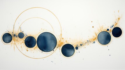 gold circles frame with navy blue watercolor paint  random abstract 