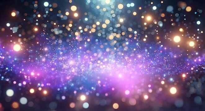 Slow motion sparkles, motion background shining colorful particles for christmas, holidays, Abstract Bokeh Lights with Celestial Ambiance