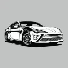 Foto op Canvas Black and White view car vector illustration for conceptual design © Aswin