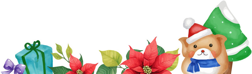Christmas Watercolor Red Poinsettia Flowers With Leaves Bouquet