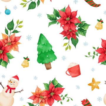 Watercolor christmas seamless pattern background