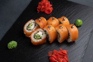 Japanese cuisine. Philadelphia rolls with salmon