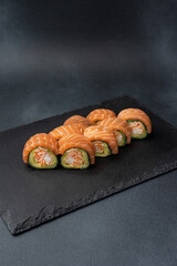 Japanese cuisine. Philadelphia rolls with salmon