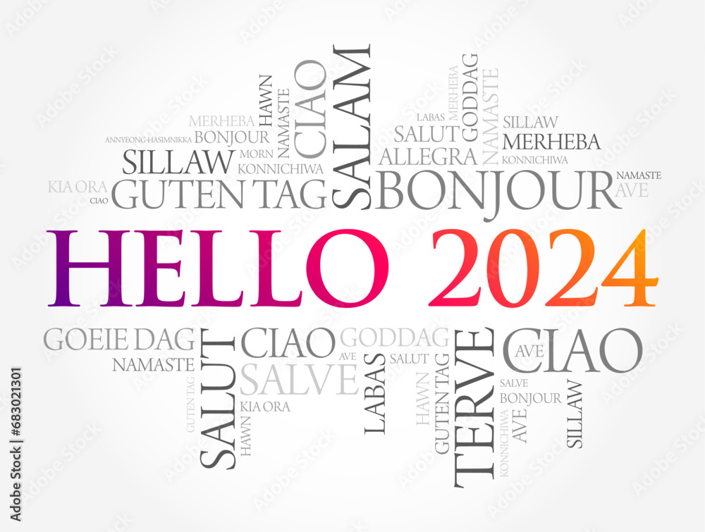 Wall mural hello 2024 word cloud in different languages of the world, concept background - Wall murals