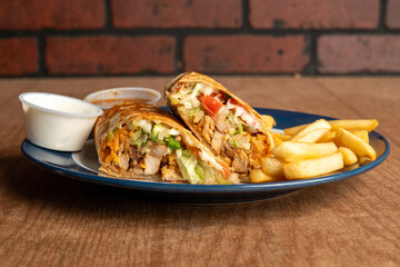 chicken burrito with french fries