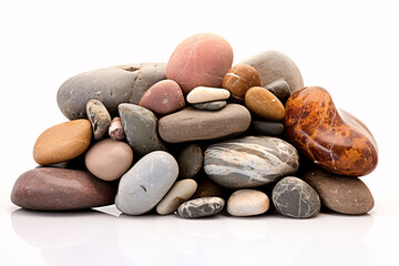 An accumulation of ornamental stones standing alone on a light background.