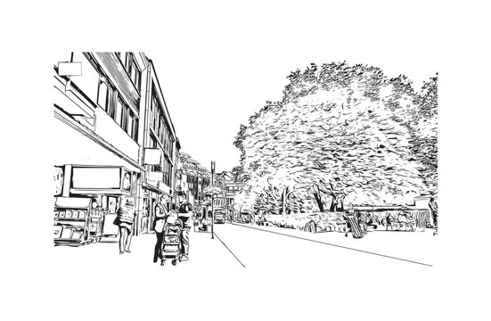 recommend clip art: Hand drawn sketch illustration in vector. Building view with landmark of Aachen is the city of Germany. 