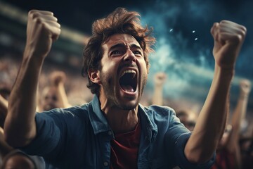 football fan enjoying the game at the stadium - obrazy, fototapety, plakaty