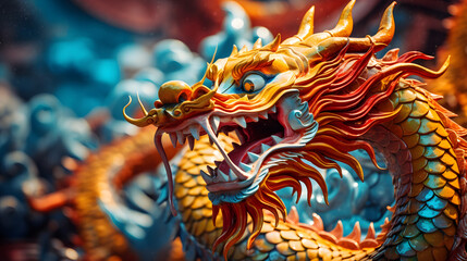 Vivid Chinese Dragon Statue in Traditional Colors