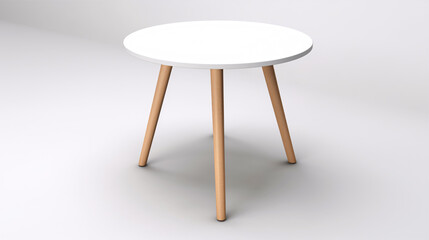 A three-legged petite circular table, isolated on a pristine backdrop.