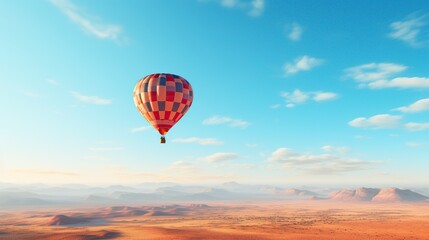 Obraz premium illustration cartoon hot air balloon flying into the blue sky