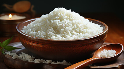 Obraz na płótnie Canvas rice in a wooden bowl