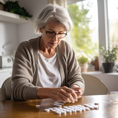 Medication adherence: Mature woman taking tablets for a chronic health condition 