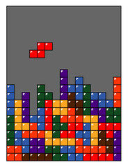 Tetris game background with colorful blocks in the foreground