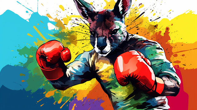 canguru com luva de boxe, arte colorida 
