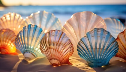 A Collection of Seashells Glistening on a Tranquil Sandy Beach