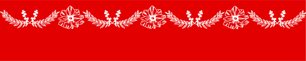 Banner con decorazione festone bianco su sfondo rosso - obrazy, fototapety, plakaty