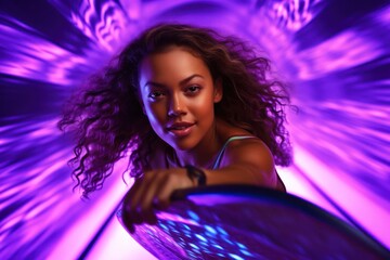 Naklejka premium Black Female Purple Glowing Musical Performance Generative AI