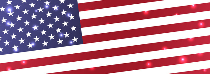USA banner. United States web national flag shiny vector background. American rectangular horizontal web banner