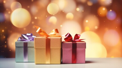 Beautiful background of golden shiny gift boxes